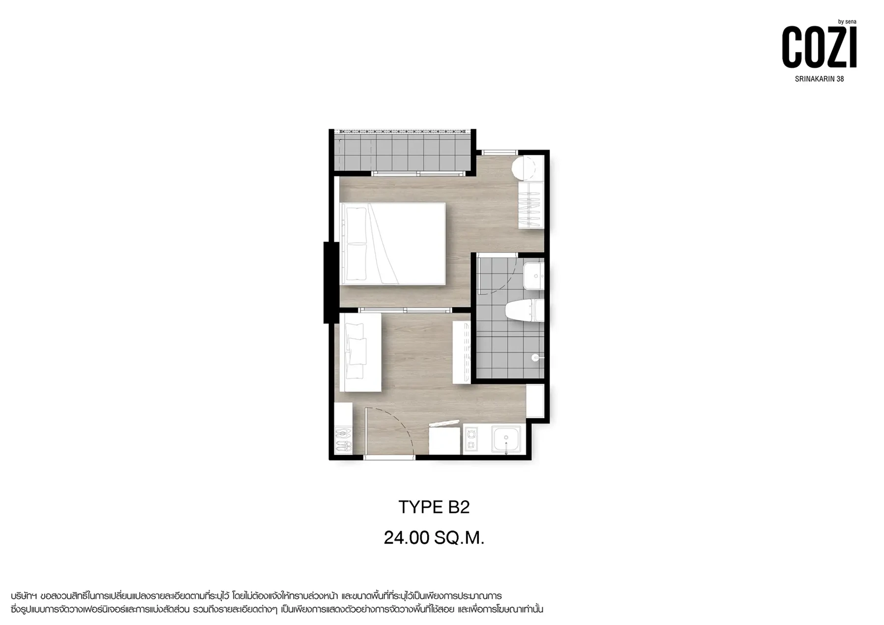 COZI Srinakarin 38 · 戶型 B2 · 24.00 m²