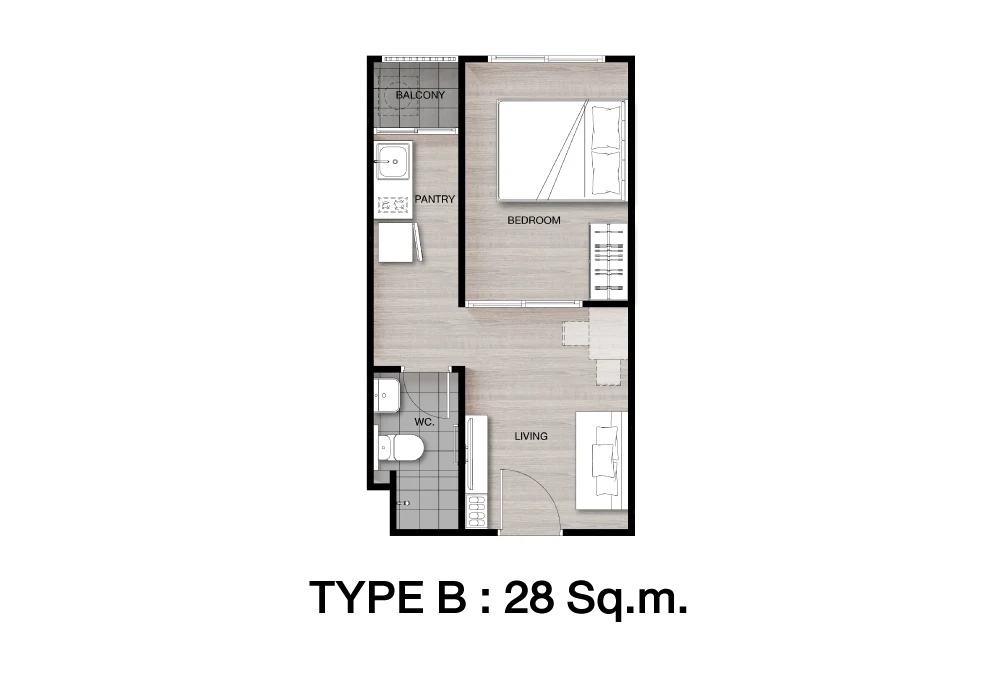 SENA Eco Town Rangsit Station · 户型 B · 28 m²