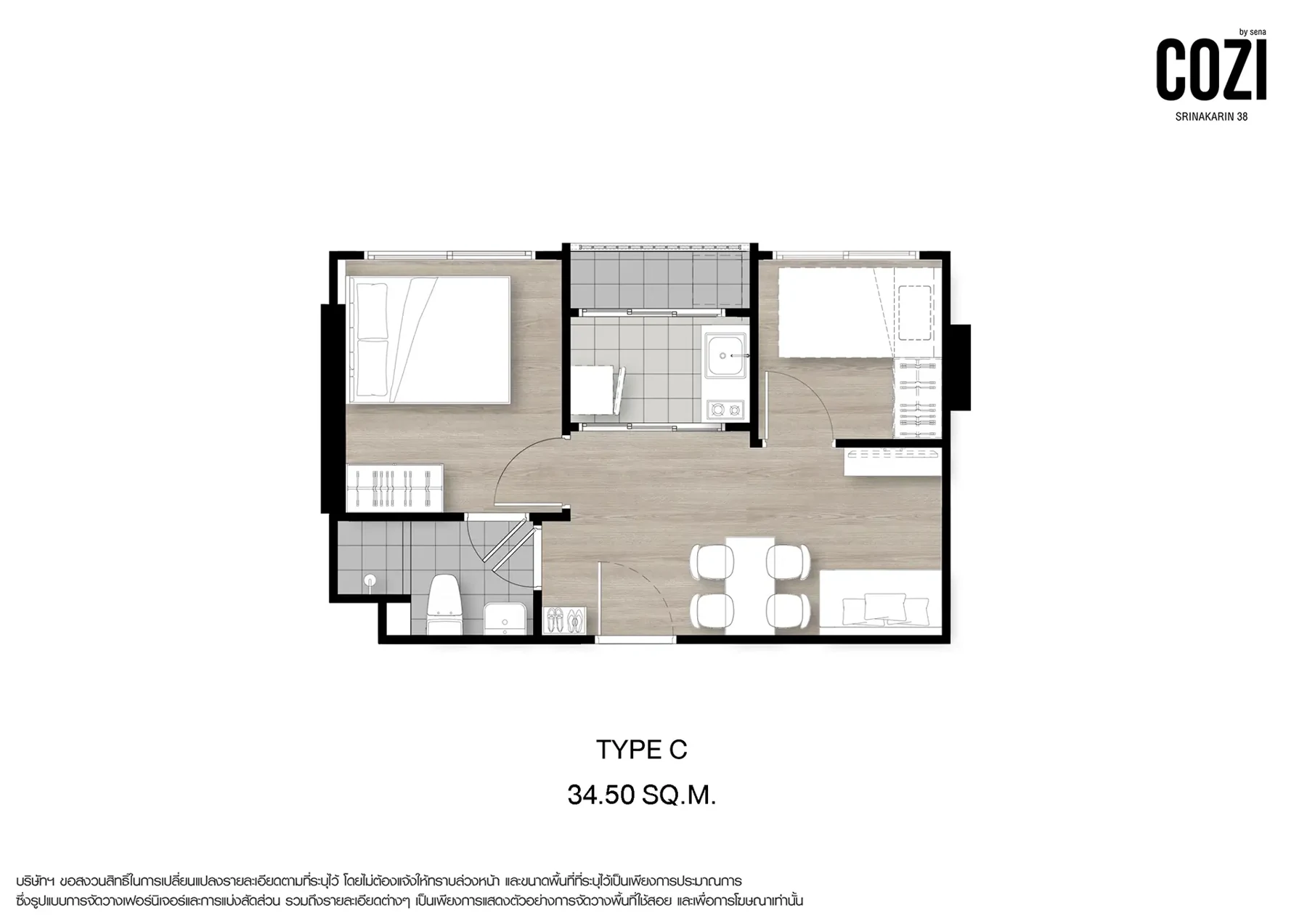 COZI Srinakarin 38 · 戶型 C · 34.50 m²