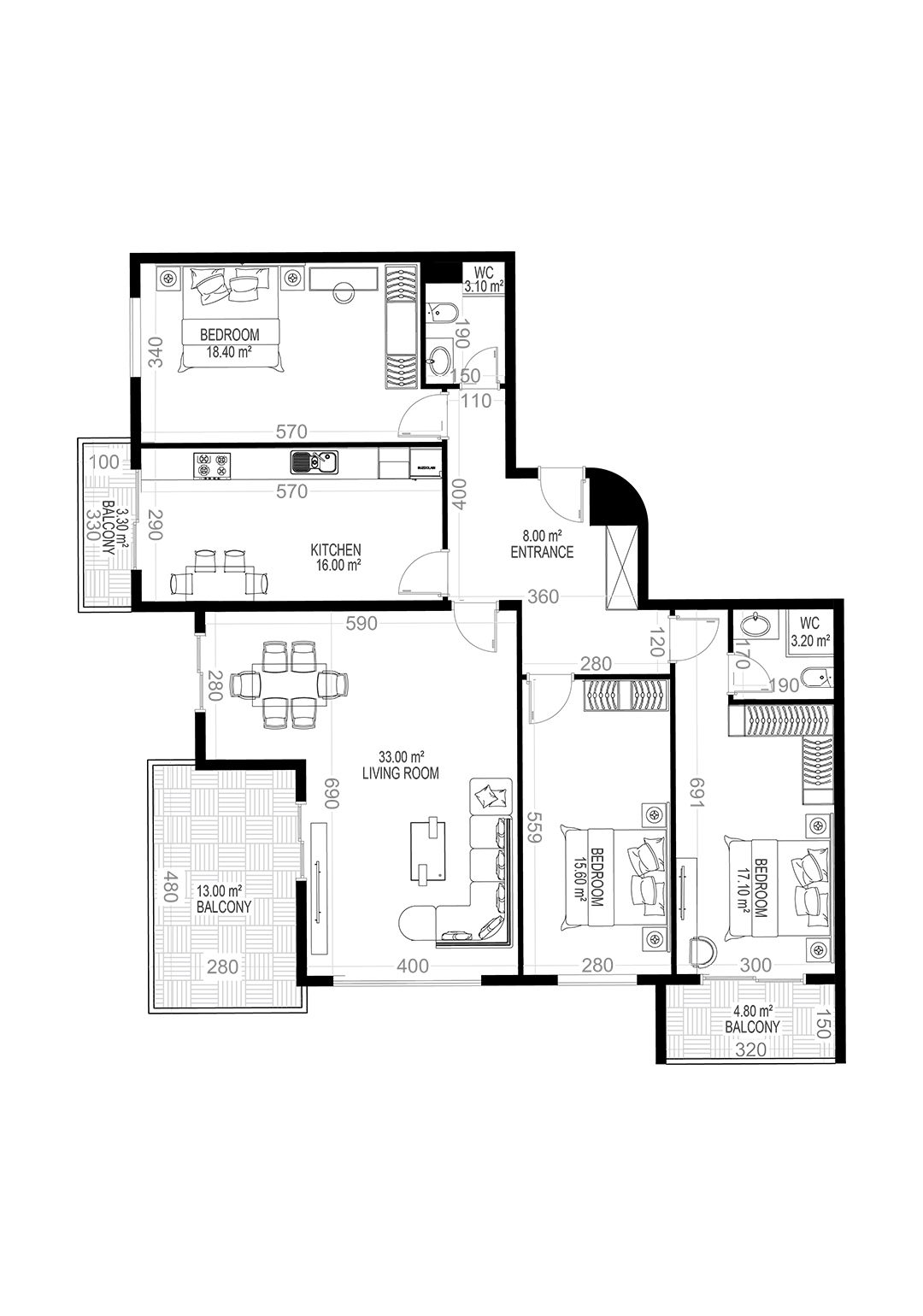 Yekta Sungate Residence · 户型 9 · 3+1 · 157.20 平方米