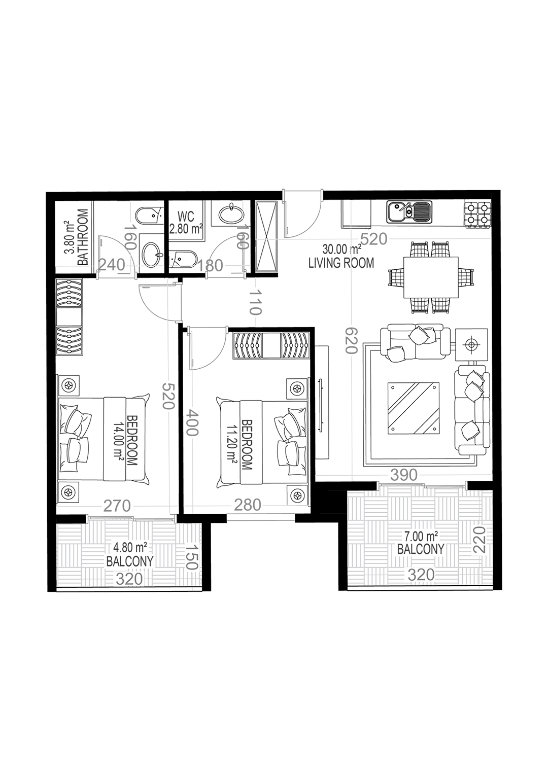 Yekta Sungate Residence · 户型 38 · 2+1 · 120.90 平方米