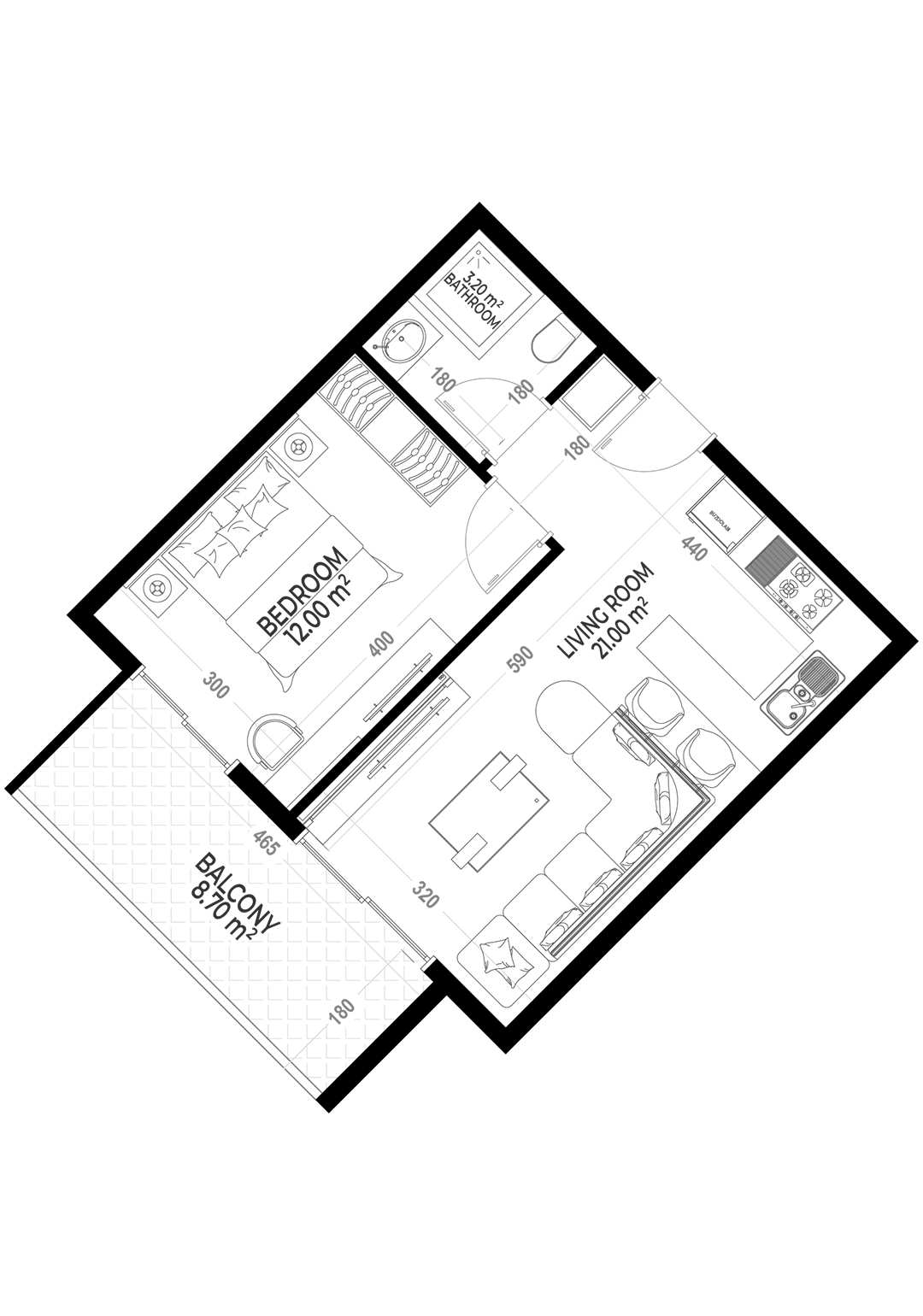 Yekta Sunrise Residence · 格局 9 · 1+1 · 55 平方米