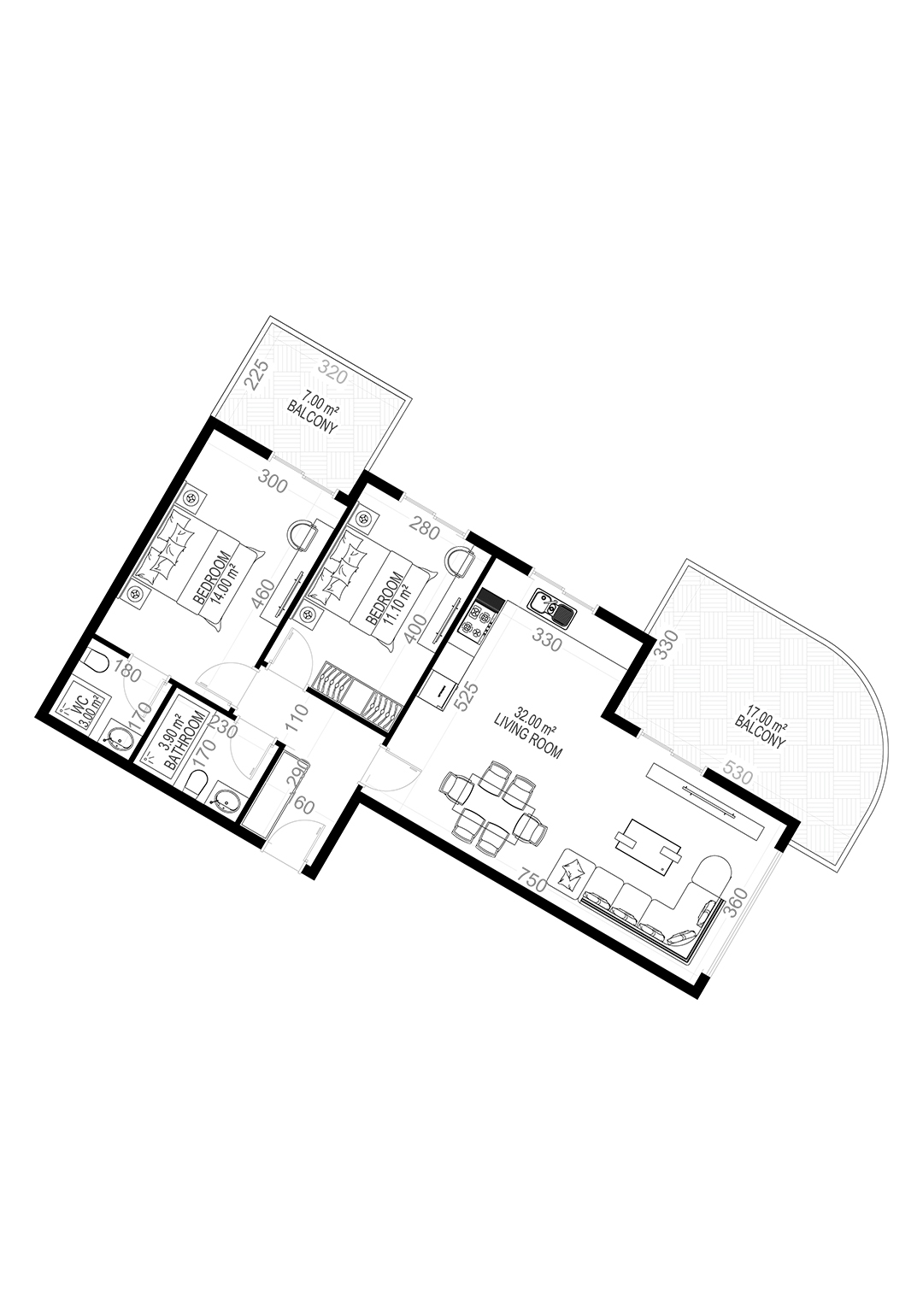 Yekta Sungate Residence · 户型 1 · 2+1 · 104 平方米